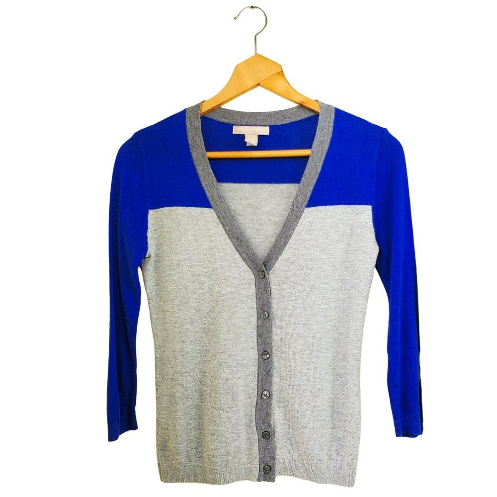 Banana Republic Factory Color Block Knit Cardigan Sweater Gray Blue Women's XS